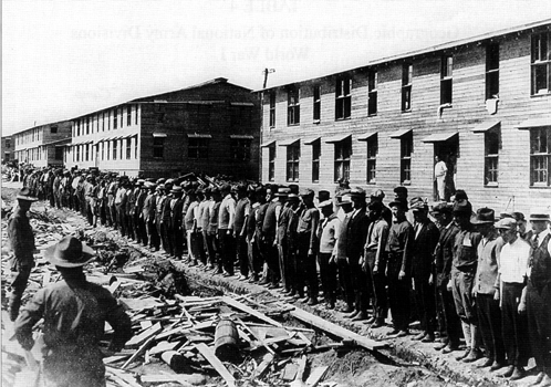 Picture - Draftees drill in civilian clothes, Camp Upton, New York