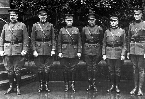 Picture - Superior Board Members. Left to right, Maj. Gens. Joseph T. Dickman, John L. Hines, and William Lassiter, Col. George R Spalding, Brig. Gen. William Burtt, and Col. Parker Hitt.