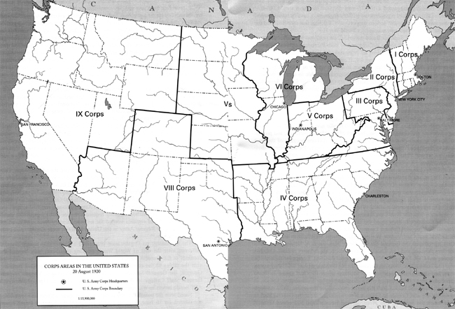 Map 1 - Corps Areas in the United States, 20 August 1920