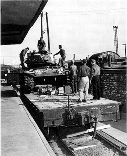 Picture - An M41 light tank (Walker Bulldog) destined for the 705th Tank Battalion, 102d Infantry Division