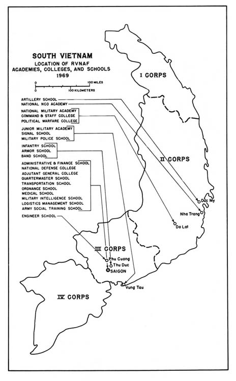 Map 1: South Vietnam Location of RVNAF Academies, Colleges, and Schools 1969