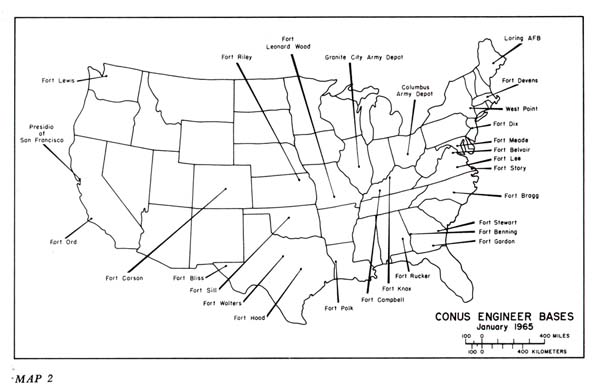 Map 2: CONUS Engineer Bases January 1965