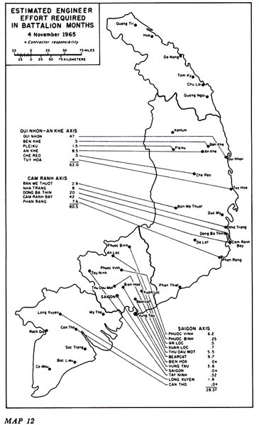 Map 12: Estimated Engineer Effort Required in Battalion-Months, 4 November 1965