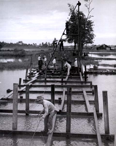 Photo: Vietnamese Villagers Building a Bridge