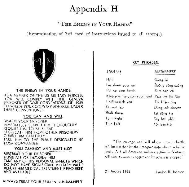 Reproduction of 3x5 card of instructions issued to all troops. (front)