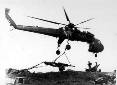 Picture - Air Delivery By  Flying Crane Of Ammunition And Artillery Piece