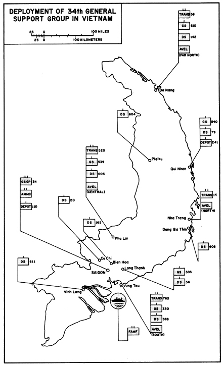 MAP 3 - DEPLOYMENT OF 34TH GENERAL SUPPORT GROUP IN VIETNAM