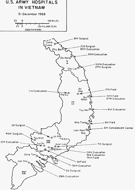 Map 2, US Army Hospitals in Vietnam, 31 December 1968