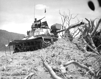 PICTURE - A TANK OF THE 2D BATTALION, 34TH ARMOR, IN POSITION TO PROVIDE STATIC ROAD SECURITY