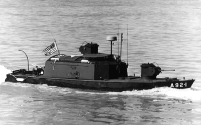 PICTURE - ASSAULT SUPPORT PATROL BOAT.  A high-speed armored boat used for waterway interdiction, surveillance, escort, mine-sweeping, and fire support.