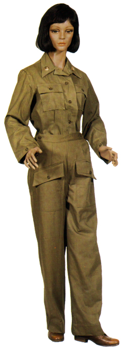 Plate 13. Enlisted woman in the two-piece work uniform (1943-1969), a dark herringbone twill (HBT) material. Worn primarily by enlisted women, it was worn by officers when required.
