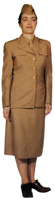 Plate 3. Enlisted woman in a summer uniform and a cap made of a lighter weight material (1944-1951)-a tan tropical worsted cloth. Officers also wore the uniform.