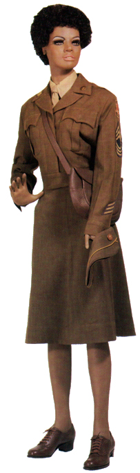 Plate 6. Enlisted woman in the winter service uniform with the field jacket called the "battle jacket" or "Ike jacket" (1945-1951), an olive-drab wool material. Officers also wore this uniform.