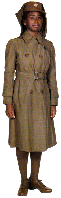 Plate 10. Enlisted woman in the all-weather utility coat (1942-1951), an olive-drab tackle twill material with a liner and a button-on hood. The officer's utility coat had shoulder tabs for insignia of rank.