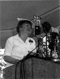CONGRESS WOMAN EDITH NOURSE ROGERS addresses the graduates of the first WAAC officer candidate class at Fort Des Moines, 29 August 1942.