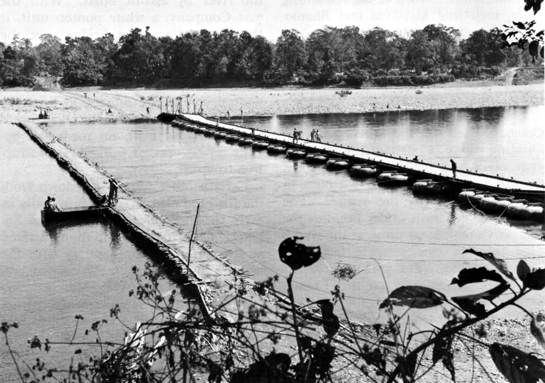 Photo: 12-TON PNEUMATIC FLOAT BRIDGE BUILT OVER THE TARUNG RIVER, BURMA