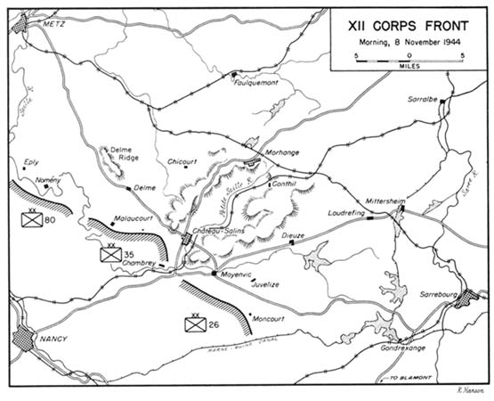 Map 7: XII Corps Front; Morning, 8 November 1944.