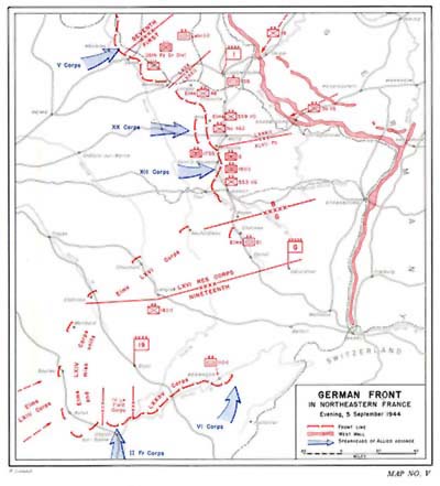 Map V: German Front, in Northeastern France, Evening, 5 September 1944.