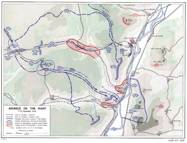 Map XIII: Advance on the Right, 7-13 September 1944.