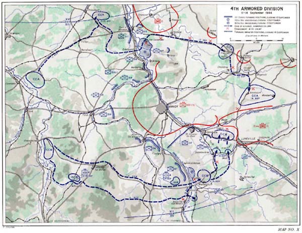 Map X: 4th Armored Division, 11-14 September 1944.