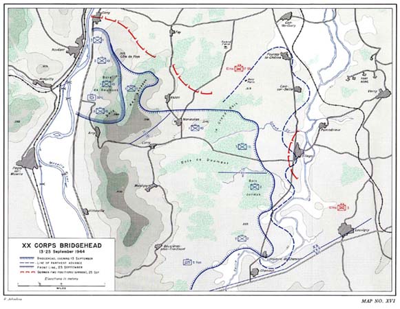 Map XVI: XX Corps Bridgehead, 13-25 September 1944.