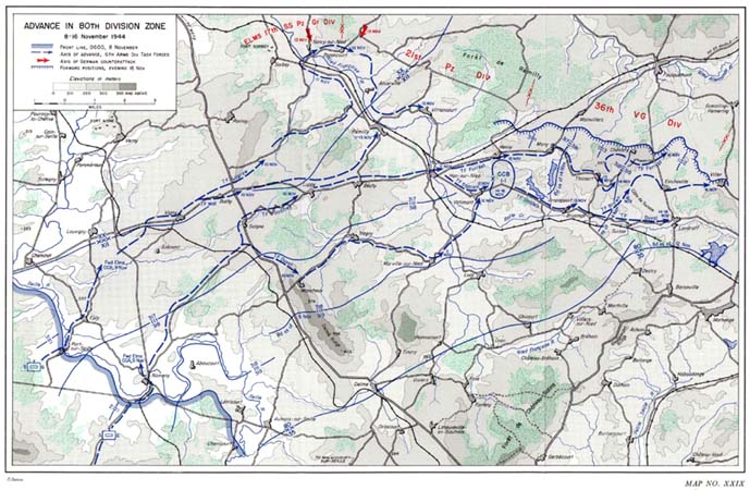 Map XXIX: Advance in 80th Division Zone, 8-16 November 1944.