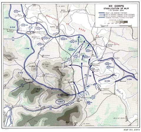 Map XXVI: XII Corps, Stabilization of MLR, 1-9 October 1944.