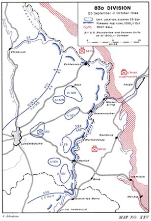 Map XXV: 83d Division, 25 September—11 October 1944.
