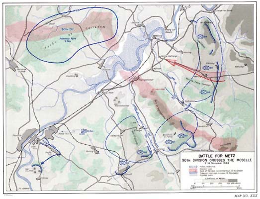 Map XXX: Battle for Metz, 90th Division Crosses the Moselle, 9-14 November 1944.