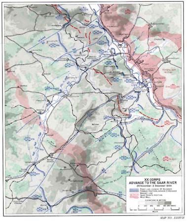 Map XXXVII: XX Corps Advance to the Saar River, 25 November-2 December 1944.