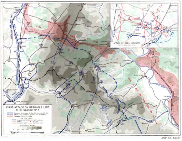 Map XXXVI: First Attack on Orscholz Line, 21-27 November 1944.