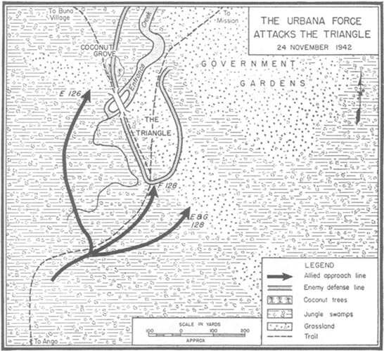 Sketch No. 1: The Urbana Force Attacks the Triangle, 24 November 1942