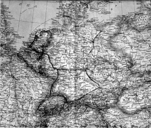 Roosevelt's Concept of Postwar Occupation Zones for Germany drawn in pencil by the President Himself on a National Geographic Society map while en route to the Cairo conference.