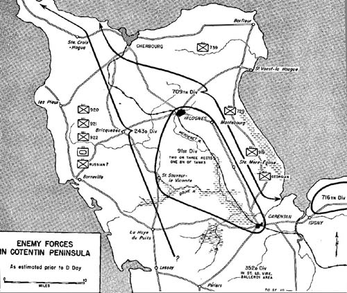 Map, Enemy Forces in Cotentin Peninsula
