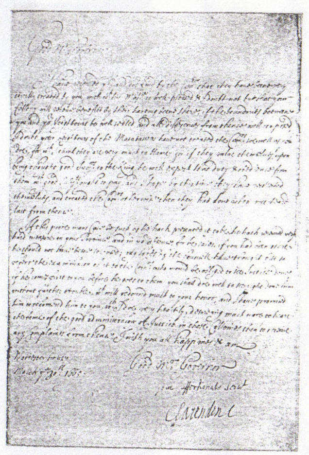 Letter from the Earl of Clarendon to the Governor of Connecticut