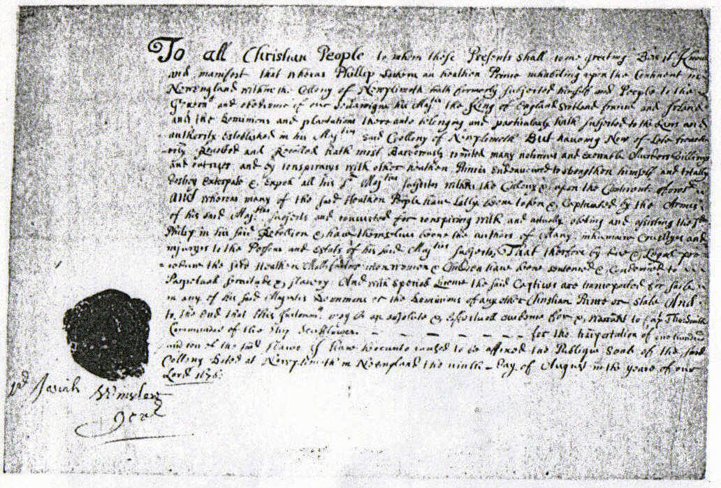 Warrant Signed by Governor Winslow of Plymouth