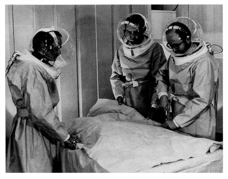 surgeons operating in NASA pioneered protective clothing