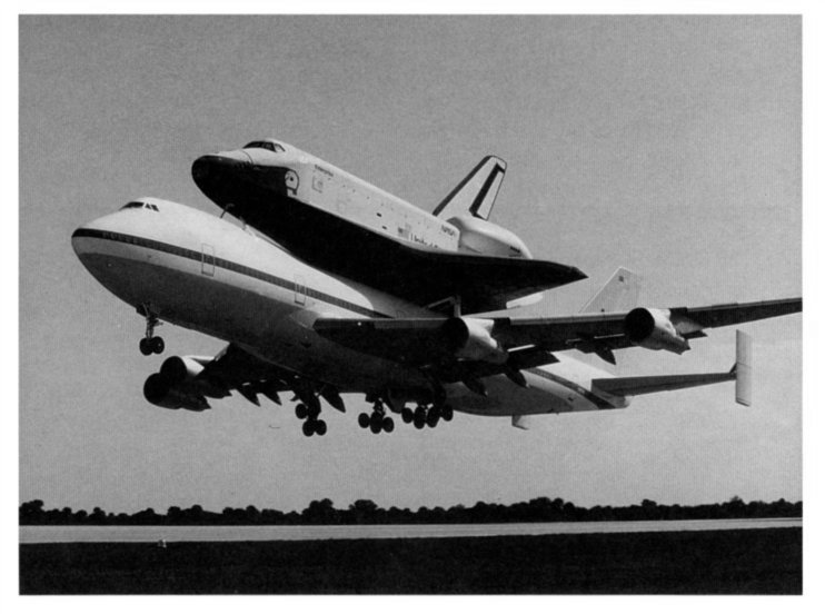 Space Shuttle mounted on top of a Boeing 747