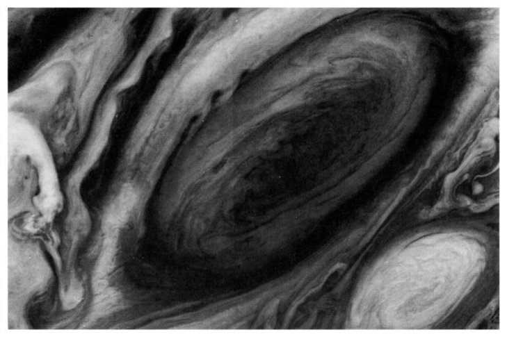 view of Jupiter's swirling clouds from space