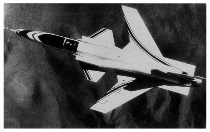overhead aerial view of test plane X-29
