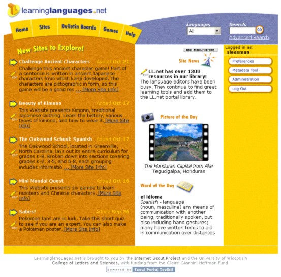 Screen shot from LearningLanguages.net