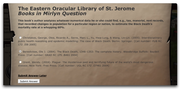 image showing a question from the Eastern Oracular Library of St. Jerome