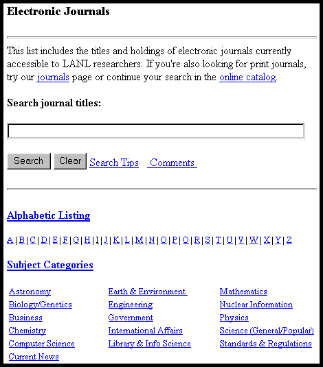 [Figure 2 - New electronic journals web page]